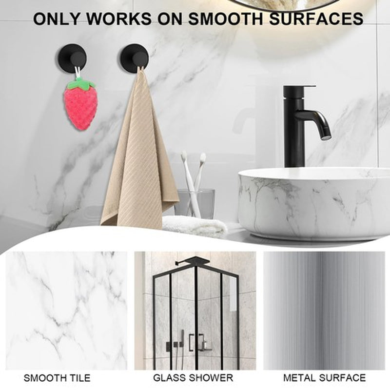 Demitumon 2 Pack Matte Black Suction Cup Shower Towel Hooks Heavy Duty Bathroom