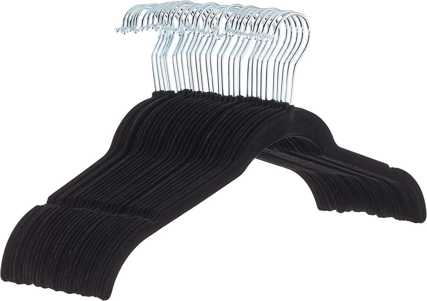Slim, Velvet, Non-Slip Shirt Clothes Hangers, Pack of 30, Black