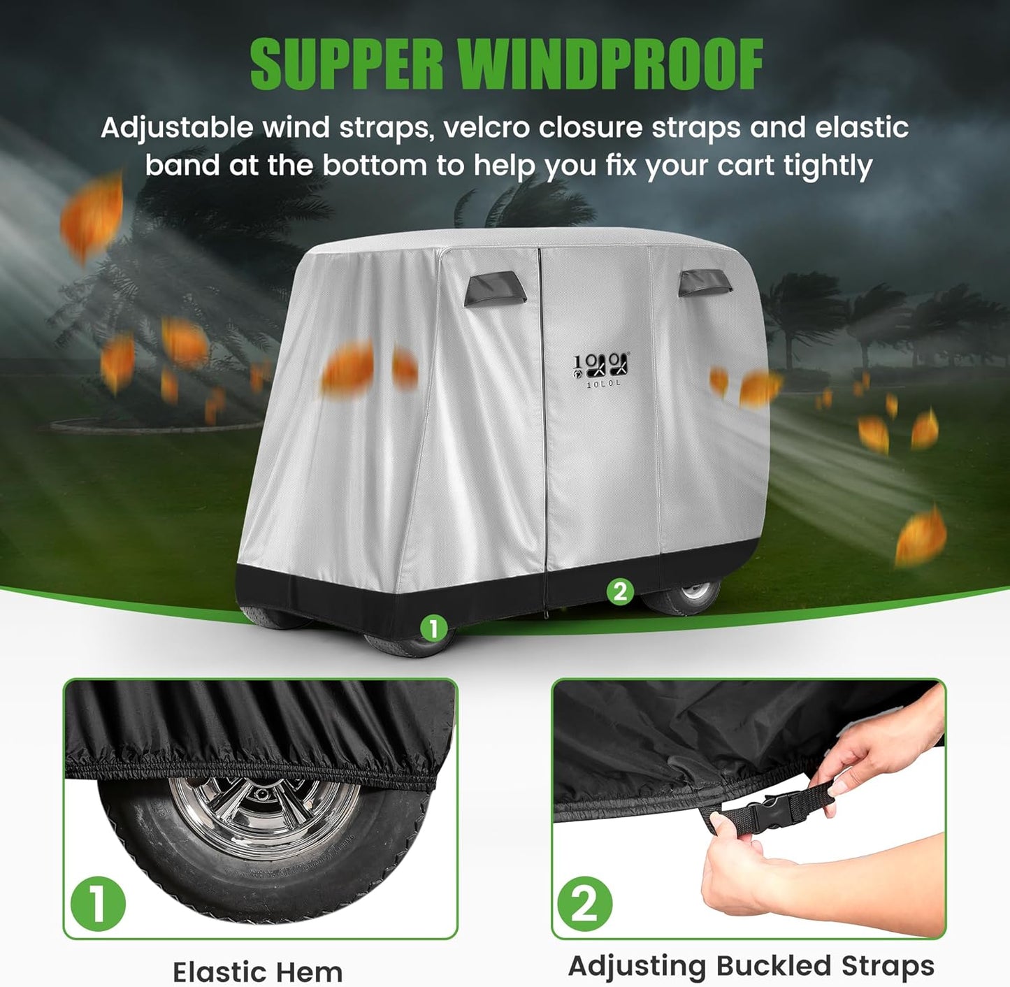 Waterproof Golf Cart Cover, Universal Fit for Yamaha, EZGO, Club Car & Honda, All-Weather 2/4/2+2 Passenger Protection with Three Zipper Doors