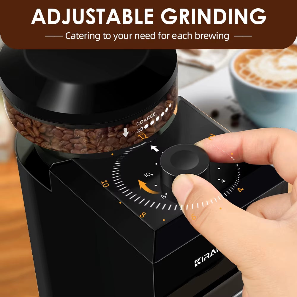 Automatic Burr Mill Coffee Grinder Electric Coffee Bean Grinding with 28 Adjustable Gears for Espresso French Press Drip Coffee