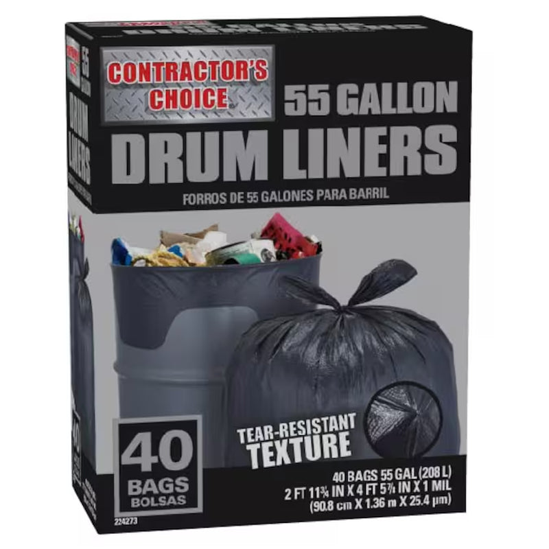 Contractor 55-Gallon Scent Free Black Outdoor Plastic Construction Flap Tie Trash Bag 40 -Count