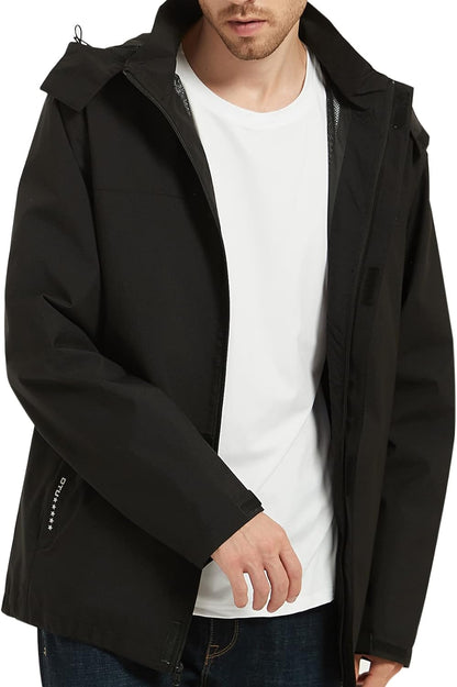 Men'S Lightweight Waterproof Hooded Rain Jacket Outdoor Raincoat Shell Jacket for Hiking Travel