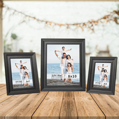8X10 Picture Frames (3 Pack, Black) Rustic Photo Frame Set with Tempered Glass for Wall Mount & Table Top Display