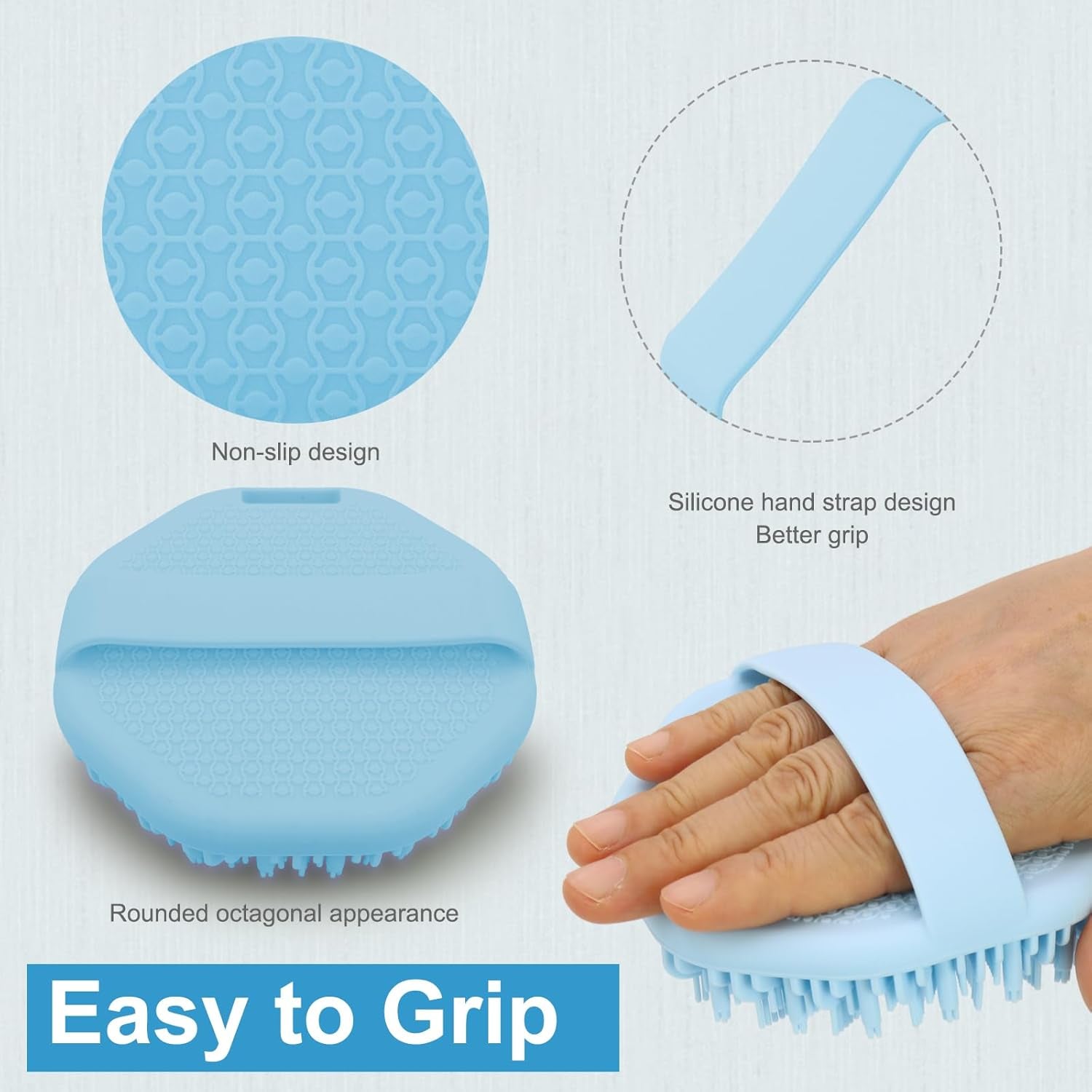 Silicone Body Scrubber, Body Wash Scrubber, Shower Scrubber for Body, Non-Slip Handle for Easy Cleaning, Travel Friendly (Blue)
