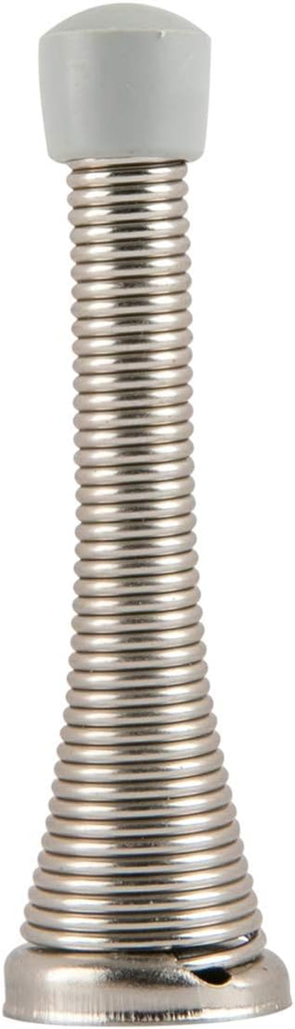 Spring Door Stopper, Brushed Nickel, with Rubber Bumper Tips, 12-Pack