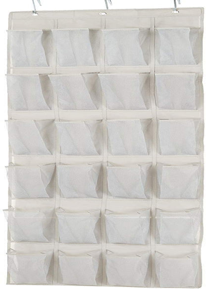 24 Medium Pocket Over-The-Door Hanging Shoe Organizer, Light Grey