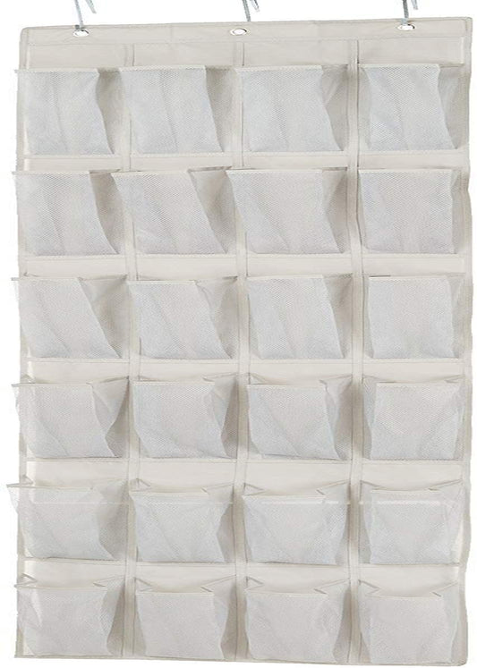 24 Medium Pocket Over-The-Door Hanging Shoe Organizer, Light Grey