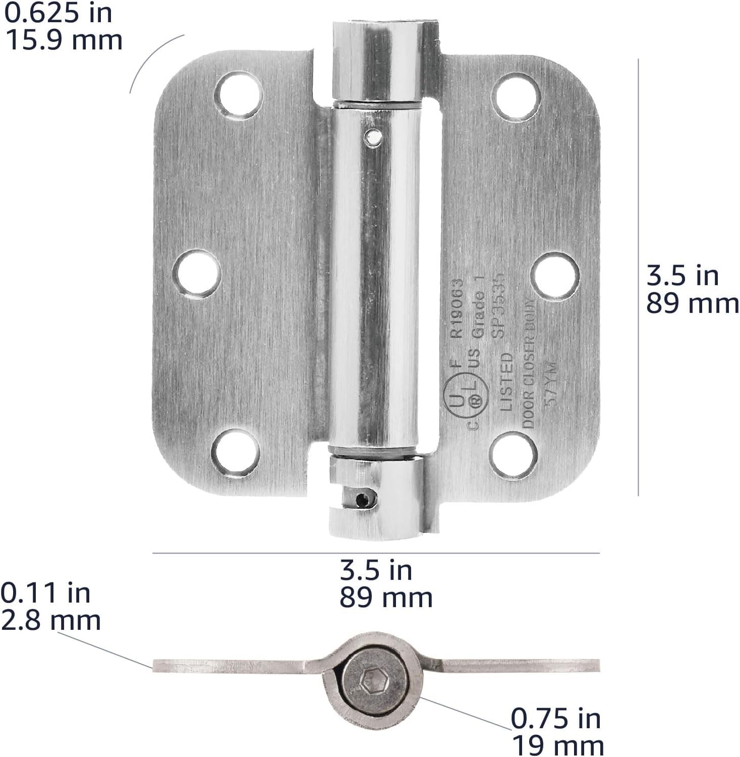 Self-Closing Door Hinge, 3.5 Inch X 3.5 Inch, 1 Piece, Satin Nickel