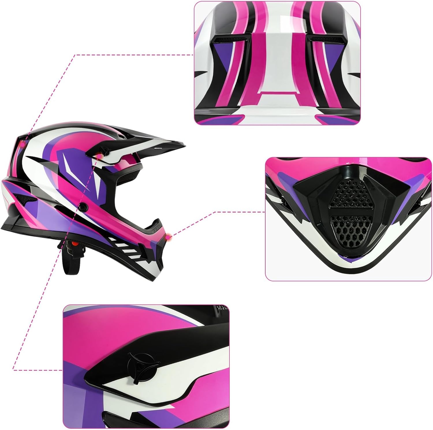 Dot Youth Kids ATV Motorcycle Helmets Full-Face Kids Helmet with Adjustable Chin Strap for Boys and Girls Kids Dirt Bike BMX Cycling W/Goggles+Gloves