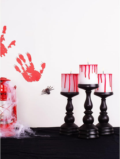 3X3 Pillar Candles Set of 3 - Rustic Unscented No Drip Bloody Candles for Halloween Decor, Parties, Gothic Décor