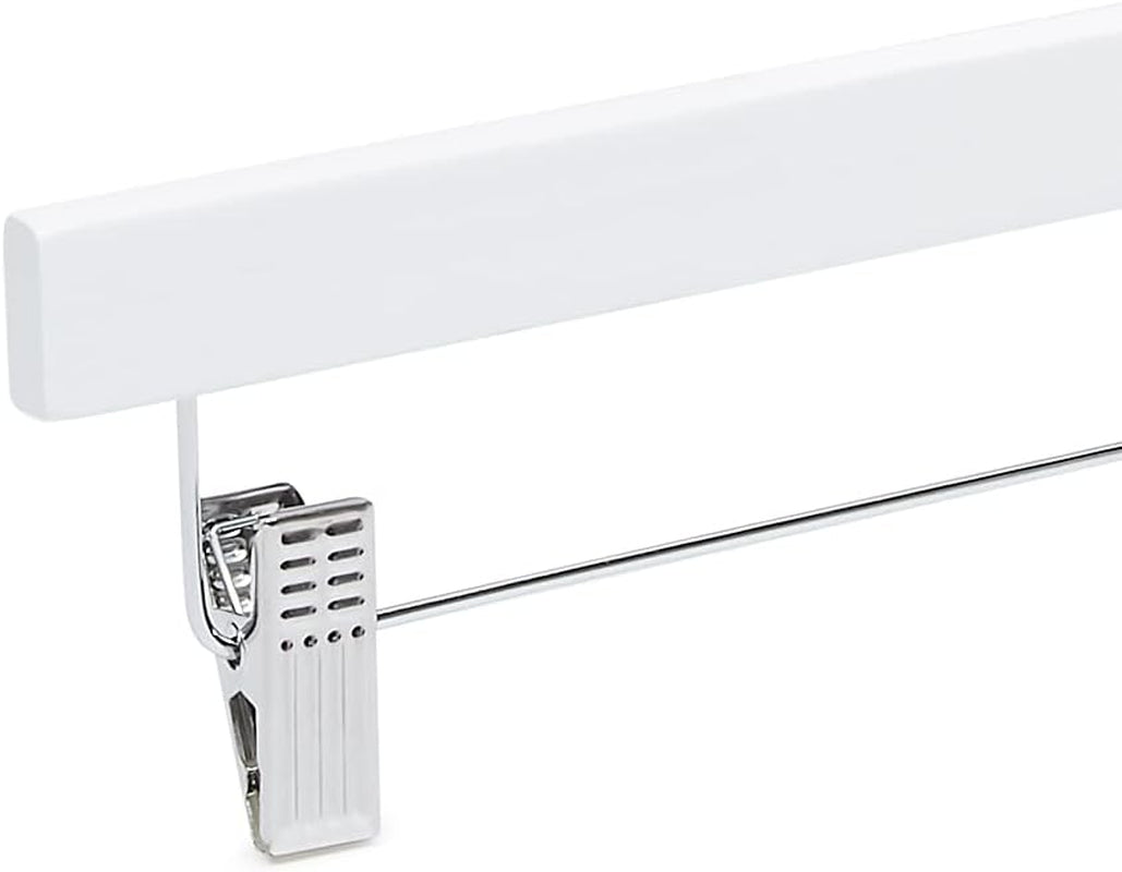 Durable Wooden Pants and Skirt Hangers with Clips - White, 10-Pack
