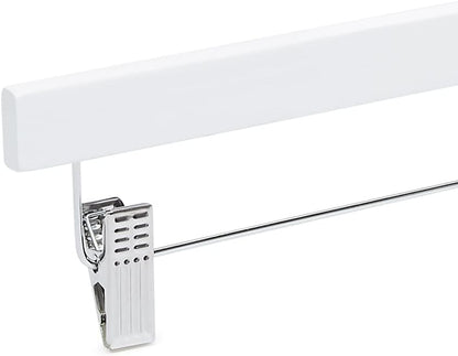 Durable Wooden Pants and Skirt Hangers with Clips - White, 10-Pack