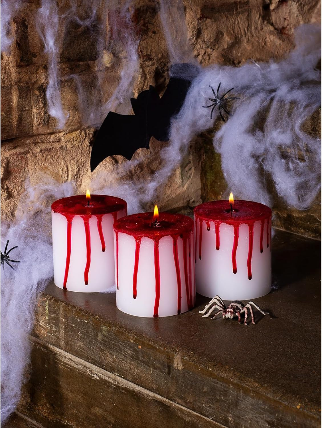 3X3 Pillar Candles Set of 3 - Rustic Unscented No Drip Bloody Candles for Halloween Decor, Parties, Gothic Décor