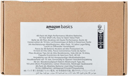 48-Pack AA Alkaline High-Performance Batteries, 1.5 Volt, 10-Year Shelf Life