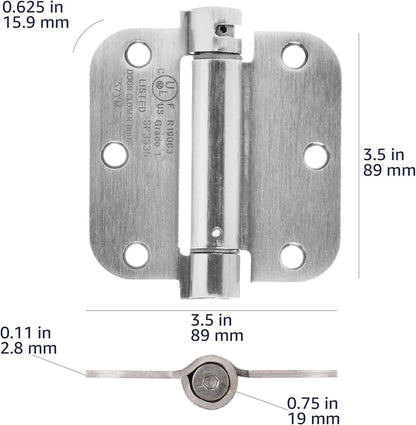 Self-Closing Door Hinge, 3.5 Inch X 3.5 Inch, 1 Piece, Satin Nickel