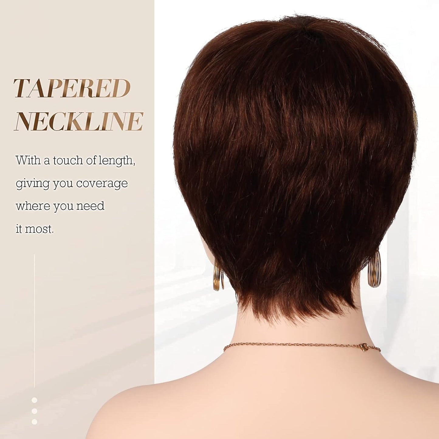 Short Human Hair Wigs for Women Pixie Cut Wig Haman Hair with Bangs Layered Short Hair Wigs Full Machine Made Wigs Brown Wig Party Daily Use(4#)