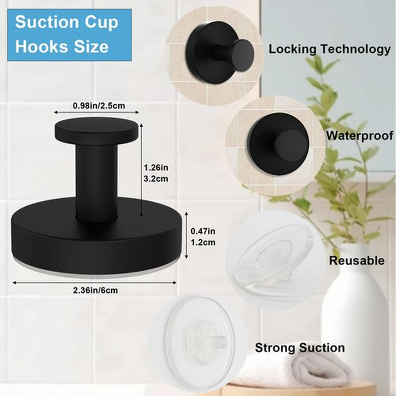 Demitumon 2 Pack Matte Black Suction Cup Shower Towel Hooks Heavy Duty Bathroom