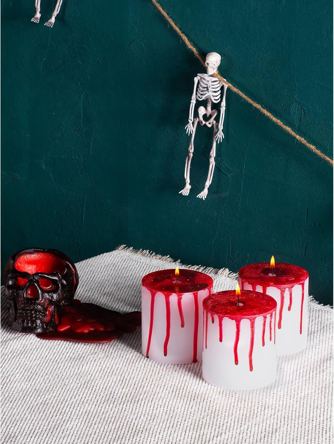 3X3 Pillar Candles Set of 3 - Rustic Unscented No Drip Bloody Candles for Halloween Decor, Parties, Gothic Décor