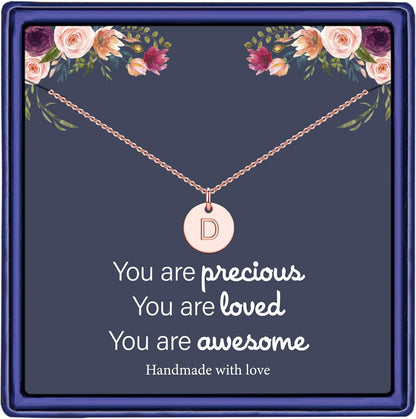 Disc Initial Necklace Gifts for Girls - 14K Gold Filled/Rose Gold/S925 Sterling Silver Disc Initial Necklaces Personalized Birthday Gift Tiny Initial Necklace Jewelry for Girls Women