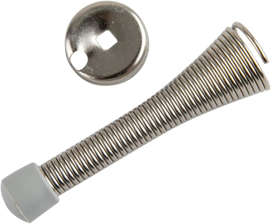 Spring Door Stopper, Brushed Nickel, with Rubber Bumper Tips, 12-Pack
