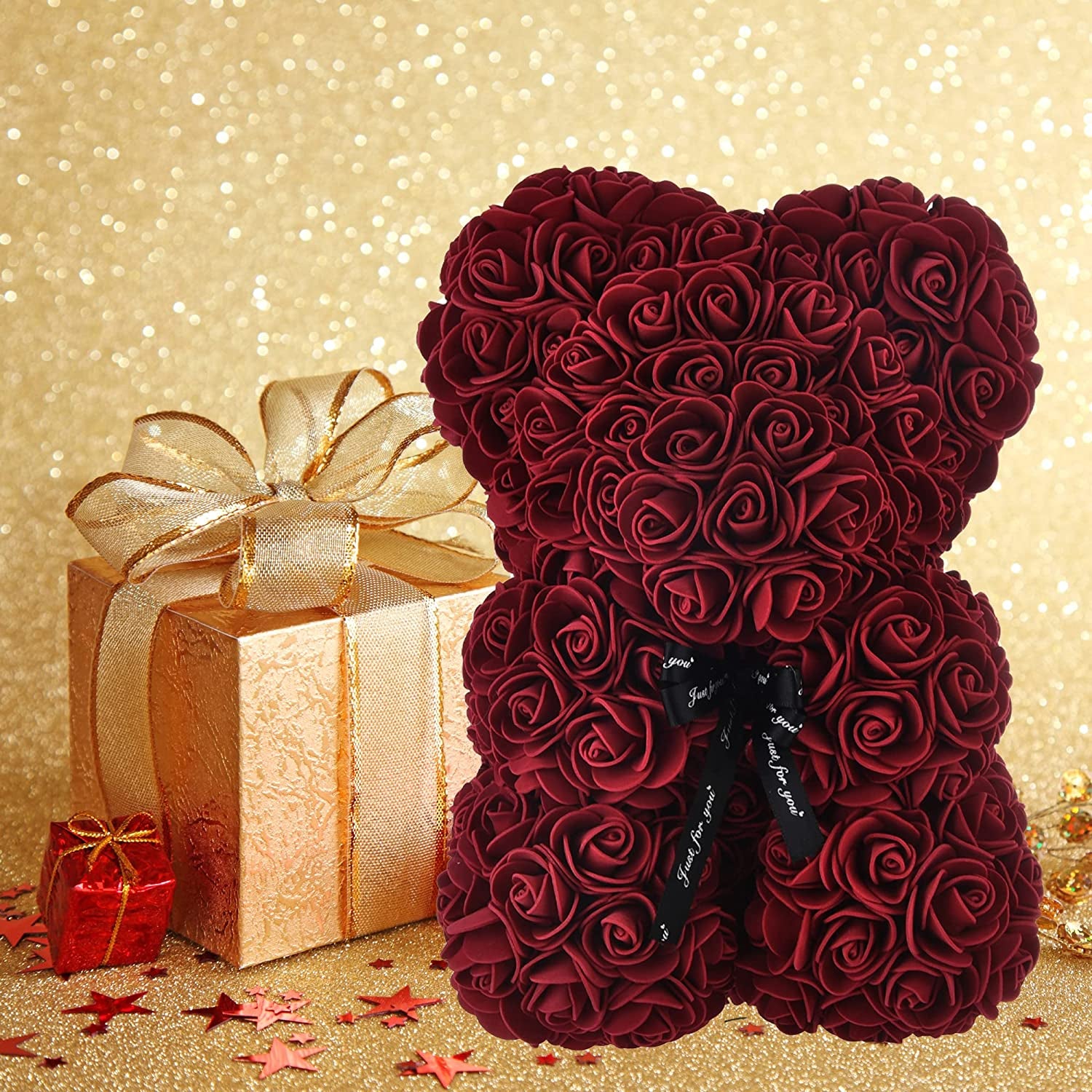 Mother'S Day Rose Bear Gifts for Her, 10 Inch Rose Flower Bear Gifts for Wife Girlfriend, Anniversary Romantic Gift for Her Women, Rose Teddy Bear Birthday Gifts for Her(Burgundy)