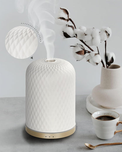 Essential Oil Diffuser,110Ml Diffusers for Essential Oils Large Room, Ceramic Diffusers Decorative Ultrasonic Defuzzer, Ideal for Aesthetic Home,Dorm Décor, Yoga,White