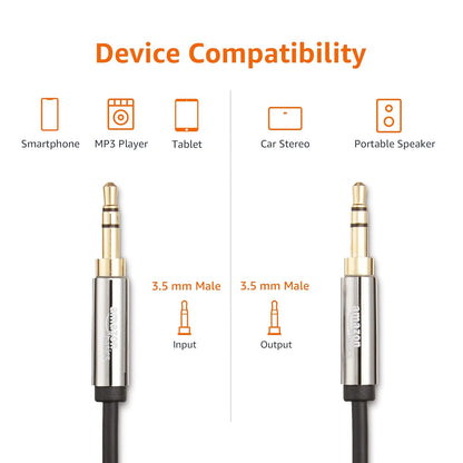 3.5Mm Auxiliary Audio Cable for Stereo Speaker or Subwoofer with Gold-Plated Plugs, 8 Foot, Black